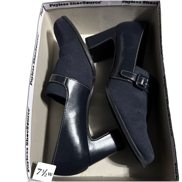 High Lights Navy Pumps Slip On Women 7.5 W Block Heels 90’s Y2K Girl Boss Work - Picture 1 of 11